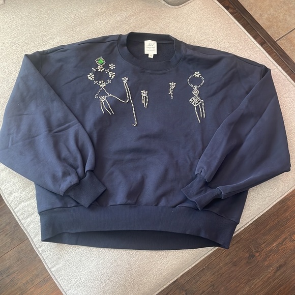 Cinq a Sept Gem Embellished Sweatshirt Navy Blue Crewneck Pullover RETAIL $295 - Picture 3 of 8